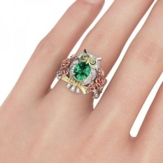 Vintage Hewan Owl 2.5CT Emerald Putih Topaz Wanita 925 Perak Ring-Intl