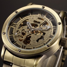 Vintage Perunggu Pria Jam Tangan Jam Kerangka Pria Antik Steampunk Casual Automatic Mechanical Jam Tangan-Internasional