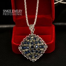 Vintage Penuh Dark Blue Rhinestone Besar Pendant Long Kalung untuk Women Pernikahan 18 K Putih Pernyataan Berlapis Emas Kalung MY433 -Intl
