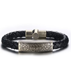 Vintage Mens Paduan Tembaga Dikepang Gelang Kulit Cuff Bangle Hitam Pulseiras Masculinas Homme Gift