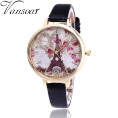 Vintage Paris Menara Eiffel Wanita Busana Jam Tangan Kristal Kuarsa Kulit Jam Tangan-Intl