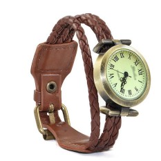 Antik Retro Wanita Wanita Membungkus Kuarsa Menenun Pembungkus Tali Gelang Jam Tangan-Kopi-Internasional
