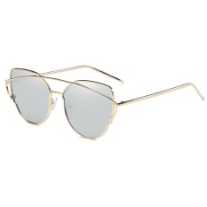 Vintage Women Rose Gold Cat Eye Sunglasses Polarized Brand Design Twin-Beams Optical Sun Glasses WD0875-02(silver) - intl