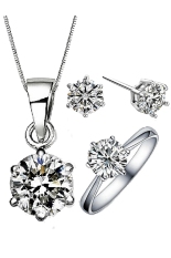 Vivere Rosse 18 K Lapis Emas Putih Klasik Solitaire Perhiasan Tri Set-Termasuk Anting-Anting, Kalung dan Cincin