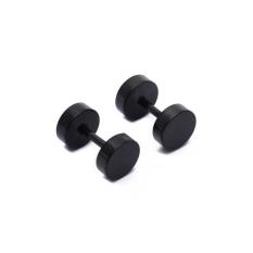 VR_Tech Generic Pair Pria Titanium Baja Barbell Stud Anting Gothic Hitam 6mm-Intl