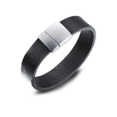 VR_Tech Gelang Kulit Asli Pria Hitam-Intl
