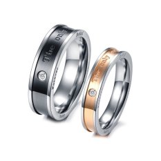 VR_Tech Baja Berlapis Emas dengan Zircon dan Surat Kekasih Cincin (hitam dan Rose Gold)-Intl