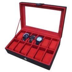 Watch Box / Tempat Jam / Kotak Jam Tangan Isi 12 - Hitam-Merah