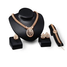 Pernikahan Bridal Berlapis Emas Bersih Gaya Kalung Anting Gelang Cincin Perhiasan Set (GOLDEN)-Intl