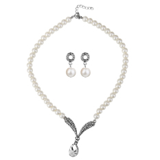 Tetesan Air Mata Pengantin Pernikahan Crystal Putih Kalung Anting & #45; Anting Set Perhiasan Mutiara