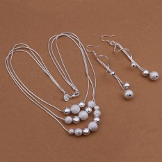 Perangkat Perhiasan Pernikahan Belanja Online untuk Wanita Pesta Tembaga Kalung/Anting-Anting Kalung Bola Anting Berlapis Perak-Intl
