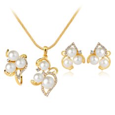 Pernikahan Set Perhiasan Emas Kalung Mutiara Imitasi Kristal Cincin Anting-anting Wanita Hadiah-Internasional