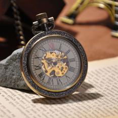 Weishi Kaos Watch Vintage Tangan Mekanik Pocket Watch Classic Steam Punk Watch dengan Rantai Reloj Bolsillo (Perunggu)