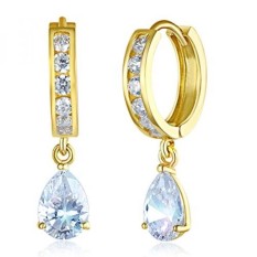 Wellingsale WANITA 14 K Kuning Gold Dipoles Mewah Huggies Dangle Gantungan Jatuh Anting-Anting (5X25 Mm) -Internasional