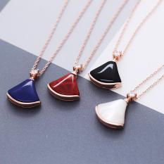 Putih/Hitam/Biru/Merah Fan Berbentuk 925 Sterling Silver Rose Emas Liontin Kalung-Intl