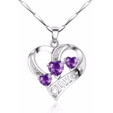 Berlapis Emas Putih 925 Sterling Silver Double Berbentuk Hati Kalung Pendant dengan Diamond untuk Wanita-Intl