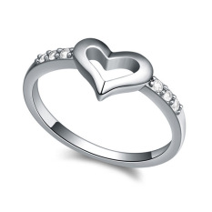 Emas Putih Berlapis AAA CZ Batu Janji Cinta Cincin Perhiasan untuk Wanita (Clear)