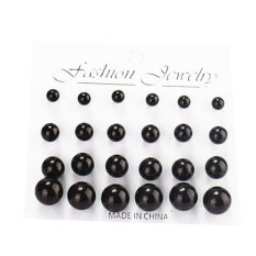 Grosir 12 Pair Banyak Manis Faux Mutiara Round Silver Stud Anting Gadis Perhiasan Hitam