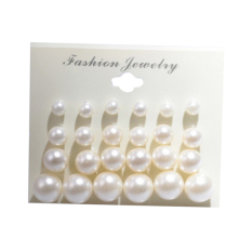 Grosir 12 Pair Banyak Manis Faux Mutiara Round Silver Stud Anting Gadis Perhiasan Putih