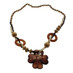 Whyus Kecantikan Long Gaya Etnik Yang Indah Kayu Cross Flower Pendant Wood Beads Kalung
