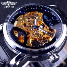 Winner GMT880-3 Golden Movement Blue Ocean Design Transparent Mens Watch Top Brand Luxury Male Wrist Watch Skeleton Automatic Watch Clock - intl