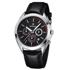WISHDOIT WSD-008 Fashion Pria QUARTZ Watch Casual Tampilan Tanggal Tali Kulit Jam Tangan Hitam-Internasional