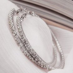 Witkey FSB Okdeals Diamond Crystal Rhinestone Dangle Hoop Earring (Silver) WF-LTG (Warna: Sebagai Gambar Pertama) -Intl