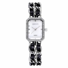 Witkey FSB WEIQIN Womens Rantai Emas Mawar & Putih PU Bangle Bracelet Watches Rhinestone Square Berbentuk Piringan 272302 WF-VLN (warna: Seperti Gambar Pertama)-Intl