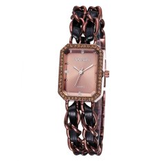 Witkey FSB WEIQIN Womens Rantai Emas Mawar & Putih PU Bangle Bracelet Watches Rhinestone Square Berbentuk Piringan 272302 WF-VLN (warna: Seperti Gambar Pertama)-Intl