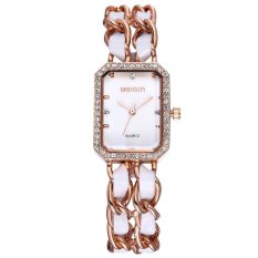 Witkey FSB WEIQIN Womens Rantai Emas Mawar & Putih PU Bangle Bracelet Watches Rhinestone Square Berbentuk Piringan 272302 WF-VLN (warna: Seperti Gambar Pertama)-Intl