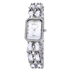 Witkey FSB WEIQIN Womens Rantai Emas Mawar & Putih PU Bangle Bracelet Watches Rhinestone Square Berbentuk Piringan 272302 WF-VLN (warna: Seperti Gambar Pertama)-Intl