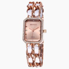 Witkey FSB WEIQIN Womens Rantai Emas Mawar & Putih PU Bangle Bracelet Watches Rhinestone Square Berbentuk Piringan 272302 WF-VLN (warna: Seperti Gambar Pertama)-Intl