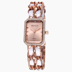 Witkey FSB WEIQIN Womens Rantai Emas Mawar & Putih PU Bangle Bracelet Watches Rhinestone Square Berbentuk Piringan 272303 WF-40X (warna: Seperti Gambar Pertama)-Intl