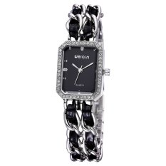 Witkey FSB WEIQIN Womens Rantai Emas Mawar & Putih PU Bangle Bracelet Watches Rhinestone Square Berbentuk Piringan 272303 WF-40X (warna: Seperti Gambar Pertama)-Intl