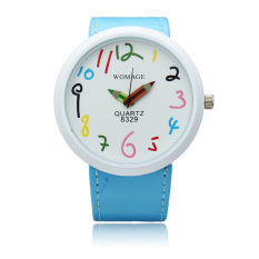 Womage Tempat Pensil Besar Kuarsa Penunjuk Jam Tangan Biru Kulit 010