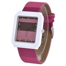 Womage Baru Dijual Santai Wanita Biru Kulit Strap Kuarsa Perhiasan Diamond Square (Merah)