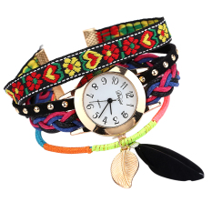 Wanita Floral Gelang QUARTZ Jam Tangan (Hitam)-Intl