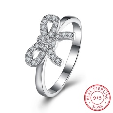 Wanita 925 Sterling Silver Anniversary Janji Pernikahan Cincin dengan Ikatan Simpul Hias Cubic Zirkonia Ukuran 8-Intl