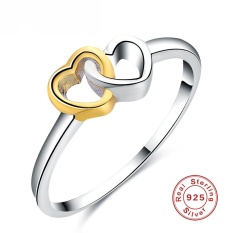 Wanita 925 Perak Berkilau Double Cincin Hati Adalah Pilihan Yang Sempurna untuk Lamaran Nikah Ukuran 9-Intl