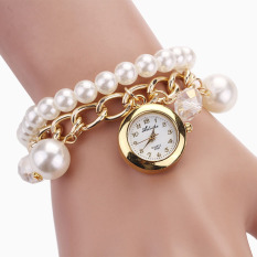 Wanita Mutiara Buatan Imitasi Jam Tangan QUARTZ Gelang Jam Tangan Emas