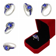 Wanita Biru Sapphire Putih Emas Diisi Cincin Pertunangan Jewellry Biru Ukuran 8-Intl