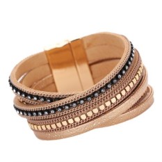 Wanita Bohemian Gelang Tenun Kepangan Buatan Tangan Pembungkus Manset Magnetik Gesper Kopi-Internasional