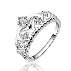 Women Crystal Imperial Crown Silver Amethyst CZ Fashion Jewelry Ring - intl