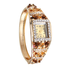 Wanita Dress Watches Bunga Berlapis Rhinestone QUARTZ Gelang Jam Tangan NO.4