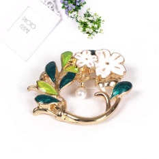 Wanita Elegan Enamel Menetes Minyak Hijau Leaves Putih Bunga Bros Jarum Hadiah-Internasional