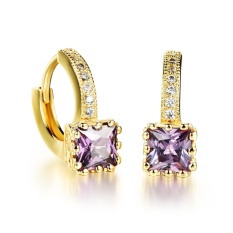 Wanita Elegan Perhiasan 18 K Berlapis Emas Hoop Earring Inlaid Purple Solitaire Cubic Zirconia Tindik Telinga-Intl