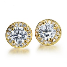 Wanita Elegan Perhiasan 18 K Gold Disepuh Stud Earring Clear Solitaire Zirkonia Tindik Telinga-Intl