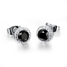 Wanita Elegant Jewellery Platinum Disepuh Stud Earring Black Solitaire Zirkonia Tindik Telinga-Intl