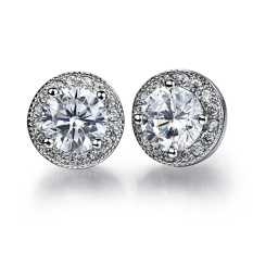 Wanita Elegant Jewellery Platinum Disepuh Stud Earring Clear Solitaire Zirkonia Tindik Telinga-Intl