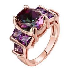 Wanita Elegan Ungu Zirconia Cincin Kawin Mawar Emas
